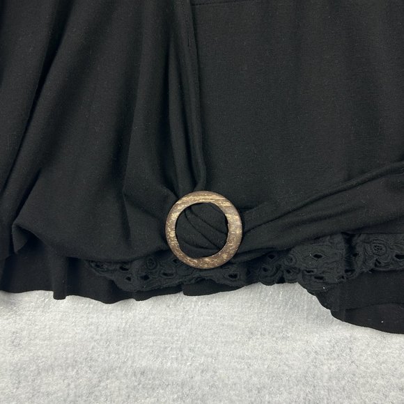 Lavena Tunic Top Women‎ Large Black Asymetric Shirt Blouse Buckle Eyelet Trim - Picture 9 of 16
